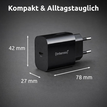 Intenso W20C Power Adapter, 20W, USB-C Connector, for iPhone, Samsung Galaxy, iPad and more, Black