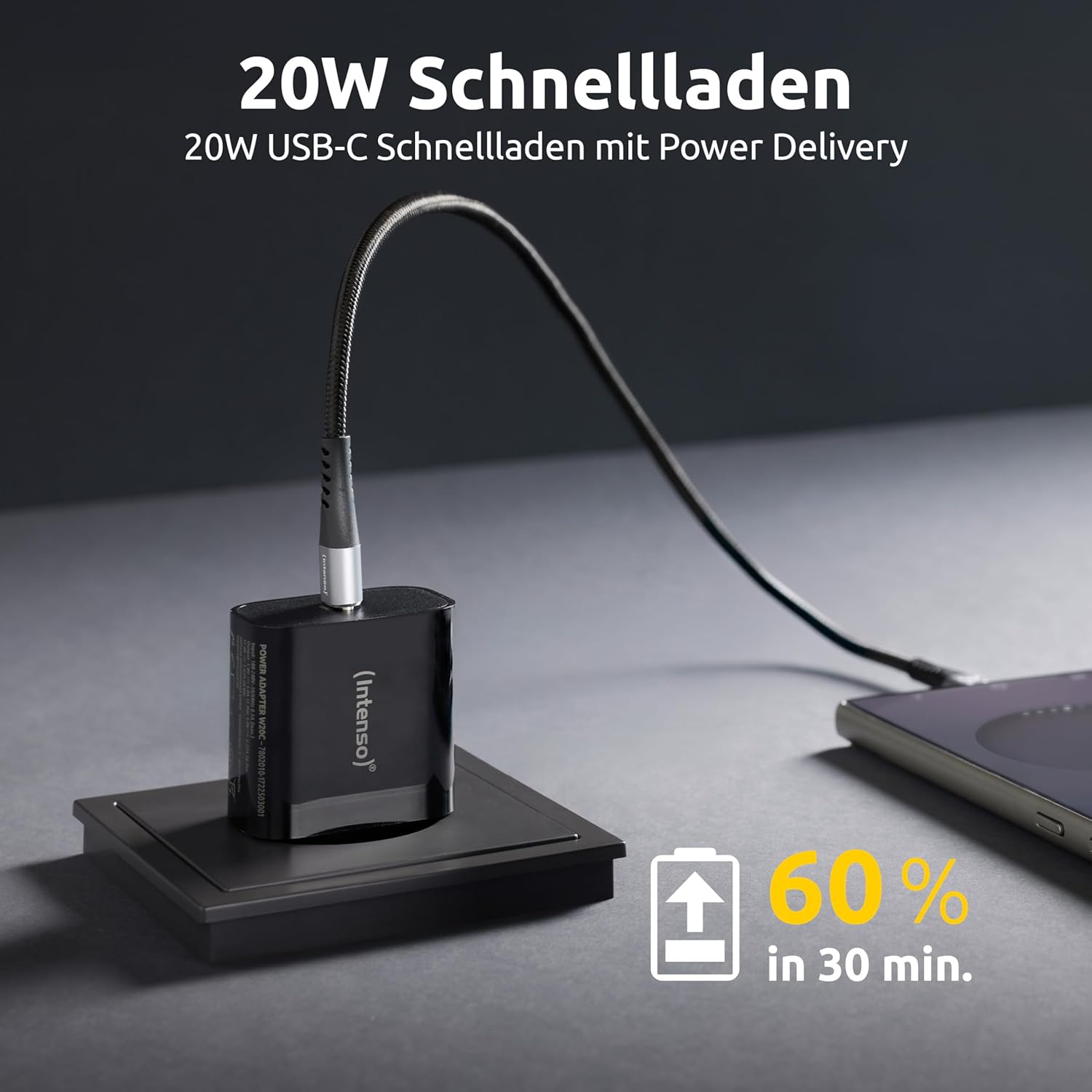 Intenso W20C Power Adapter, 20W, USB-C Connector, for iPhone, Samsung Galaxy, iPad and more, Black