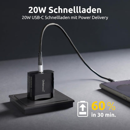 Intenso W20C Power Adapter, 20W, USB-C Connector, for iPhone, Samsung Galaxy, iPad and more, Black