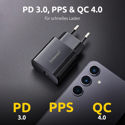 Intenso W20C Power Adapter, 20W, USB-C Connector, for iPhone, Samsung Galaxy, iPad and more, Black