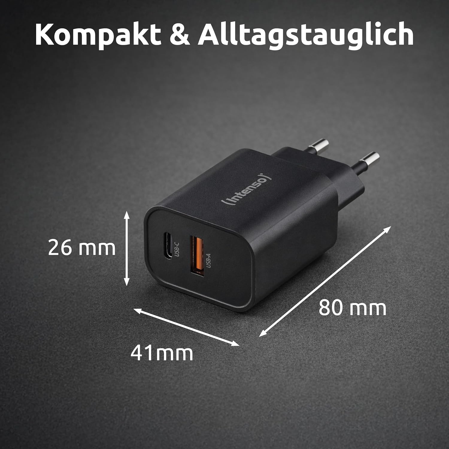 Intenso Adattatore di alimentazione W30AC, 30W, USB A e USB-C per iPhone, iPad, tablet, Samsung Galaxy e altro, nero