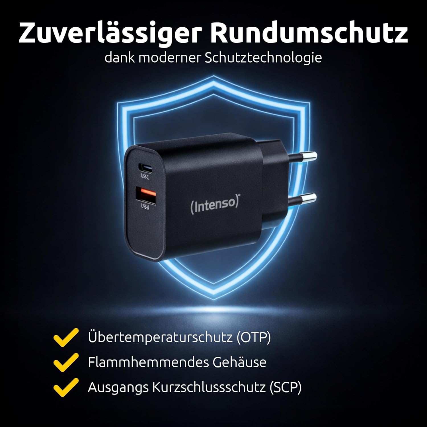 Intenso Adattatore di alimentazione W30AC, 30W, USB A e USB-C per iPhone, iPad, tablet, Samsung Galaxy e altro, nero