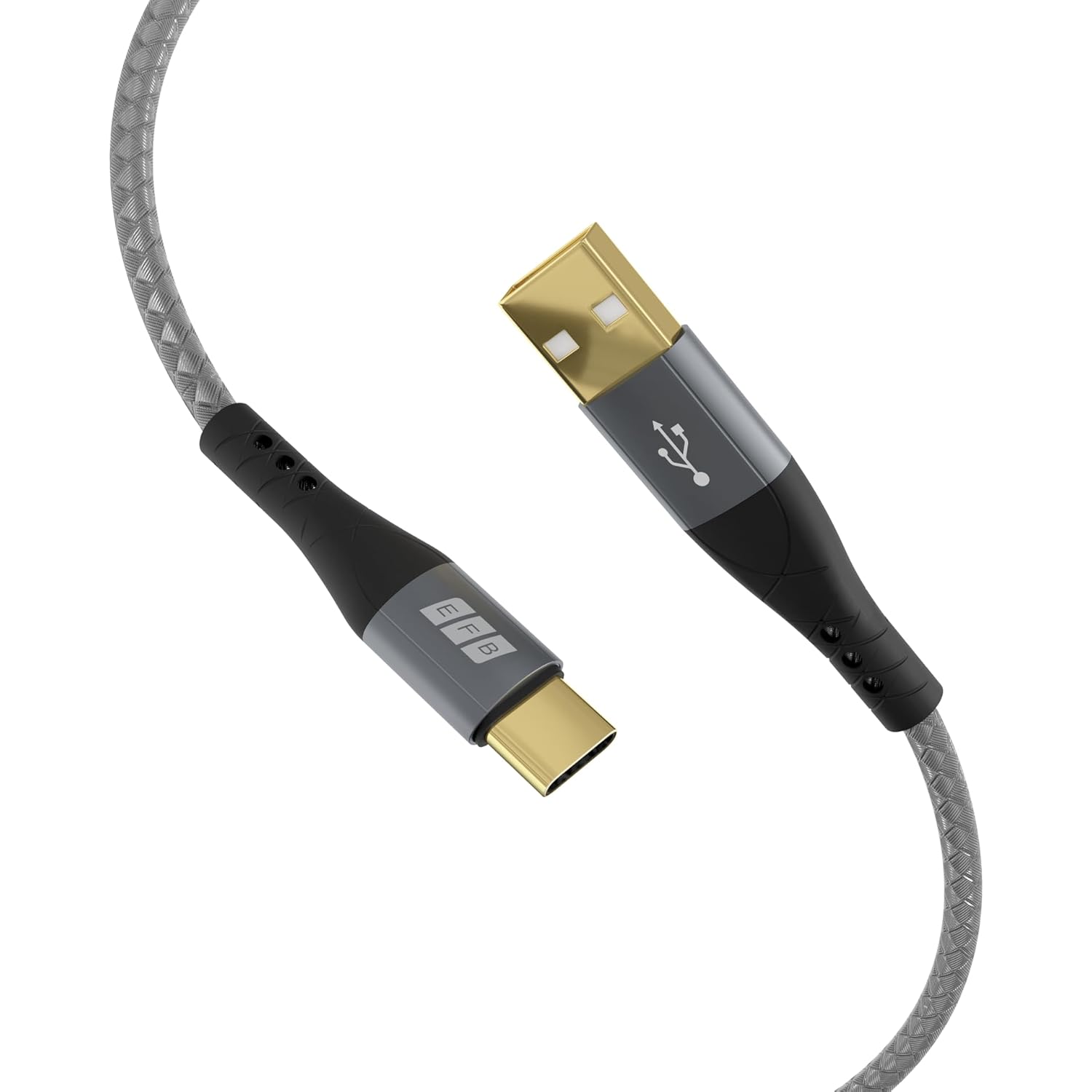 EFB-Elektronik USB-A auf USB-C Kabelset 60W QC 3A 0,5m+1m+2m+3m grau Goldkontakte Textilmantel