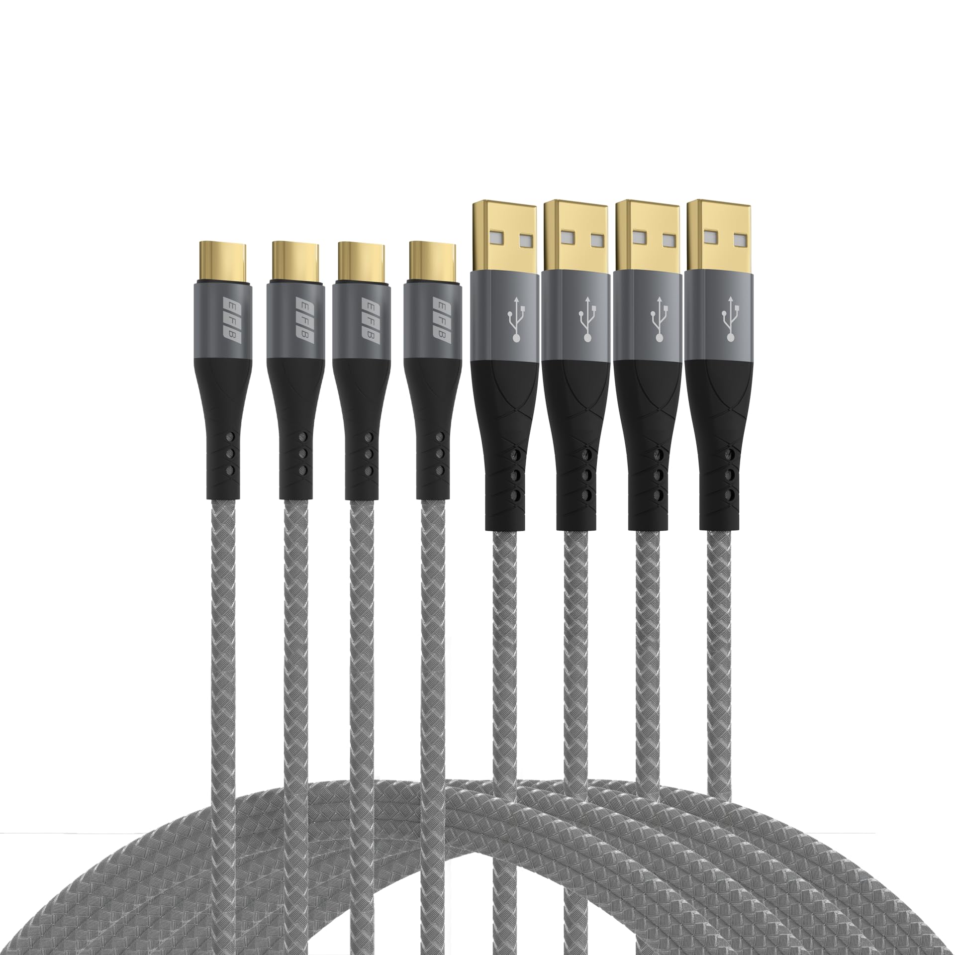 EFB-Elektronik USB-A auf USB-C Kabelset 60W QC 3A 0,5m+1m+2m+3m grau Goldkontakte Textilmantel