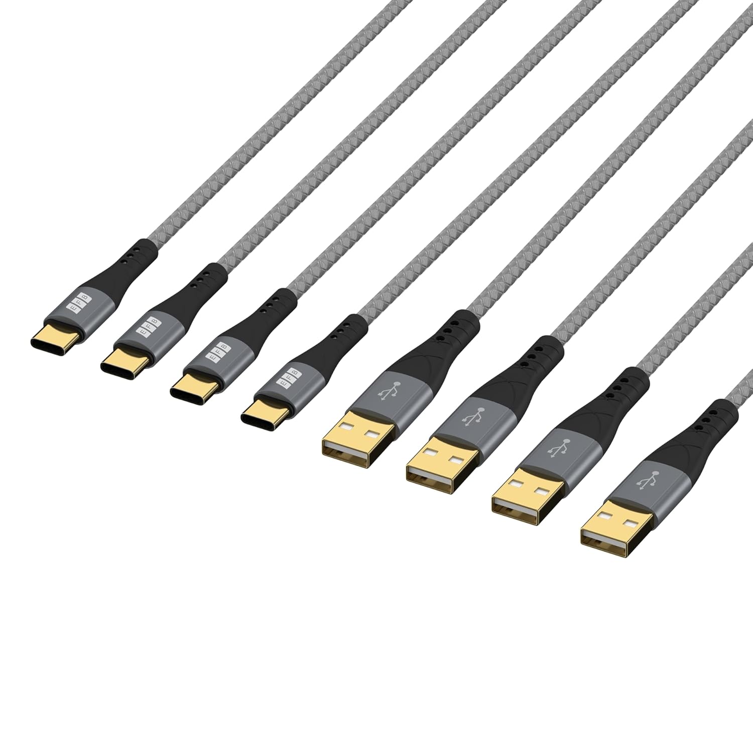 EFB-Elektronik USB-A auf USB-C Kabelset 60W QC 3A 0,5m+1m+2m+3m grau Goldkontakte Textilmantel