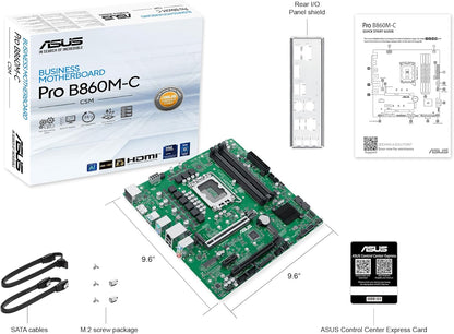 ASUS PRO B860M-C-CSM Business Motherboard Socket Intel LGA 1851 (microATX, PCIe 5.0, DDR5, SafeSlot, ASUS Control Center Express, CSM, Q-LED Core, COM Debug Header