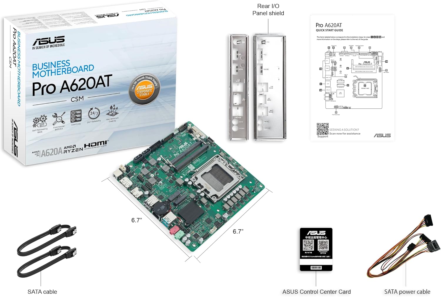 ASUS Pro A620at-Csm - Corporate Stable Model Amd A620a Am5 Thin Mini Itx 2 Ddr5