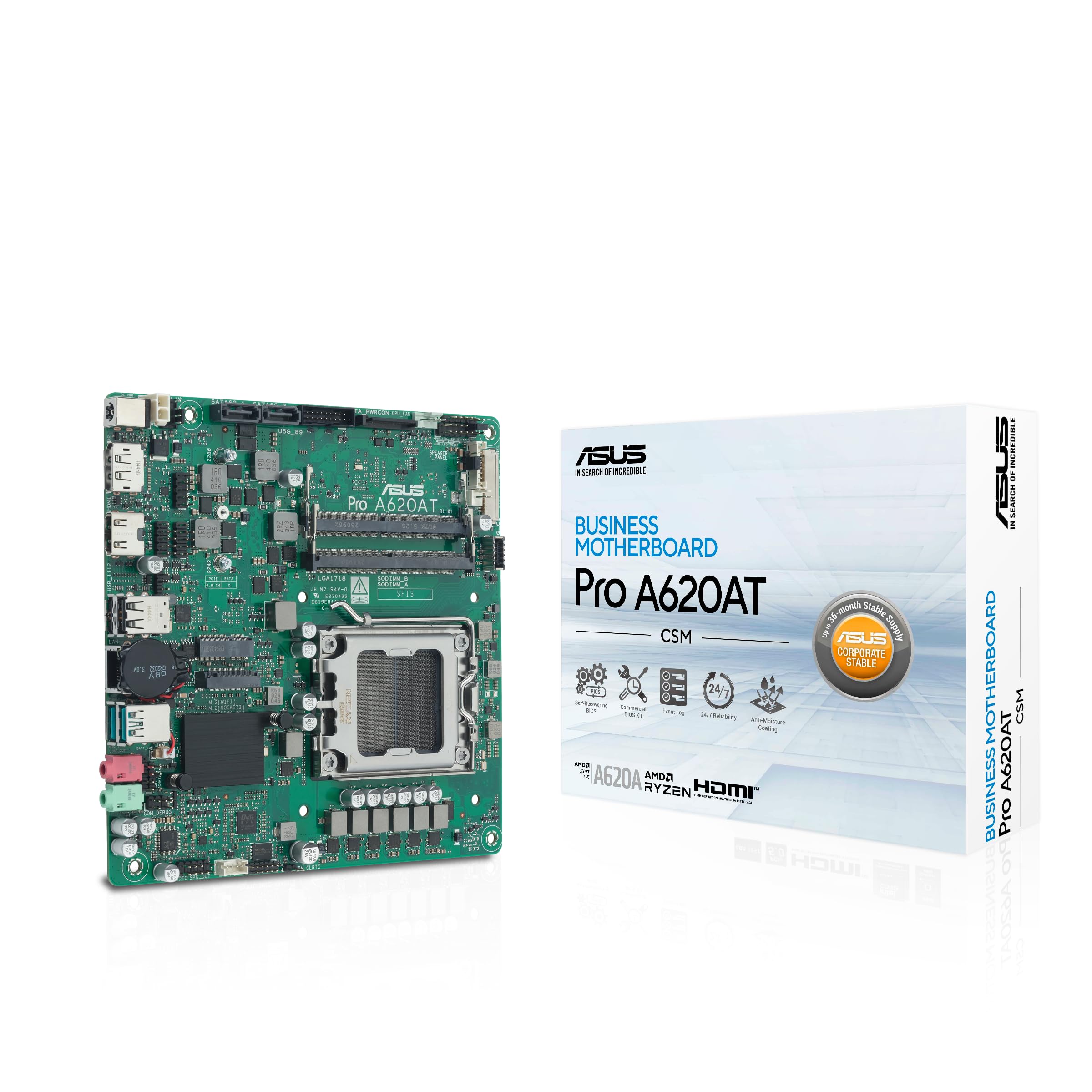 ASUS Pro A620at-Csm - Corporate Stable Model Amd A620a Am5 Thin Mini Itx 2 Ddr5