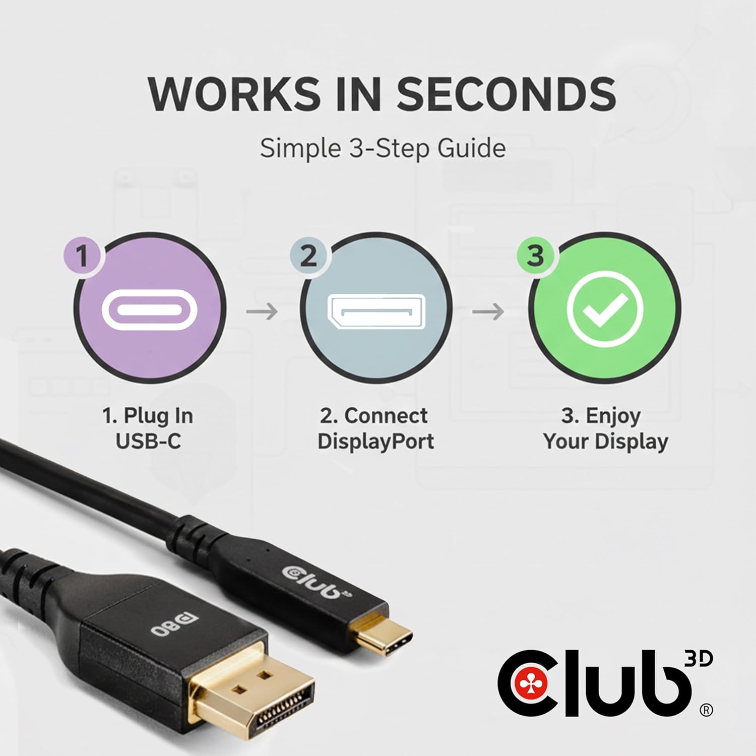 CLUB3D USB Type C Cable to DP 2.1 Bi-Directional VESA DP80 Certified Cable M/M 1m/3.28ft