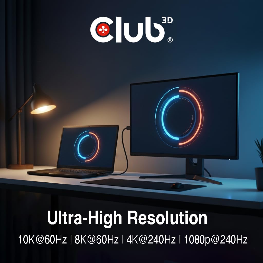 CLUB3D USB Type C Cable to DP 2.1 Bi-Directional VESA DP80 Certified Cable M/M 1m/3.28ft
