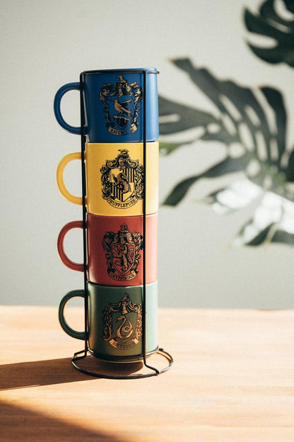 Grupo Erik Mugs Set of 4 - Harry Potter Merchandise | Stacking Mugs with Stand 10.8 oz - 300ml Coffee Cups Espresso | Harry Potter Gifts for