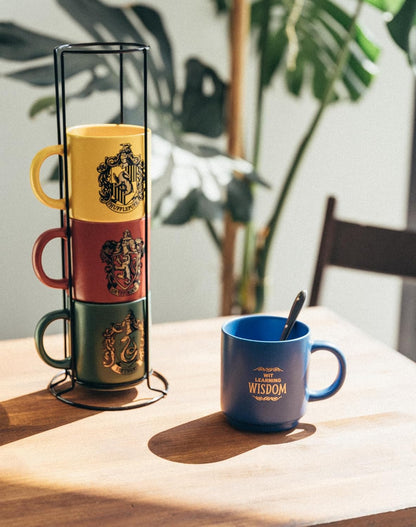 Grupo Erik Mugs Set of 4 - Harry Potter Merchandise | Stacking Mugs with Stand 10.8 oz - 300ml Coffee Cups Espresso | Harry Potter Gifts for