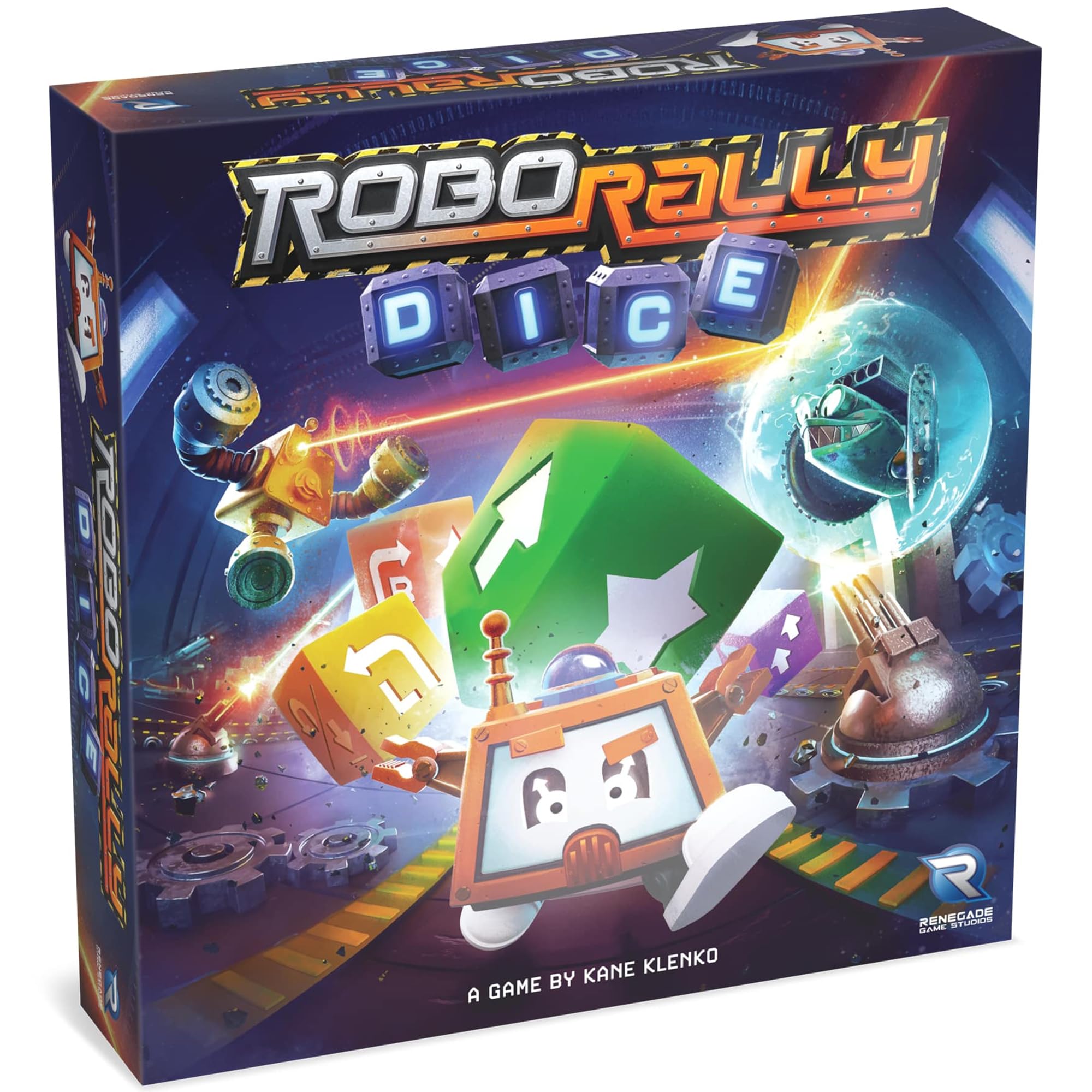 Renegade Games Robo Rally Dice – Wettbewerbsfähiges Rennroboter-Brettspiel, eigenständig oder Erweiterung, Hindernisse und Sabotage, Alter 14+, 2–4 Spieler, 30–45 Minuten