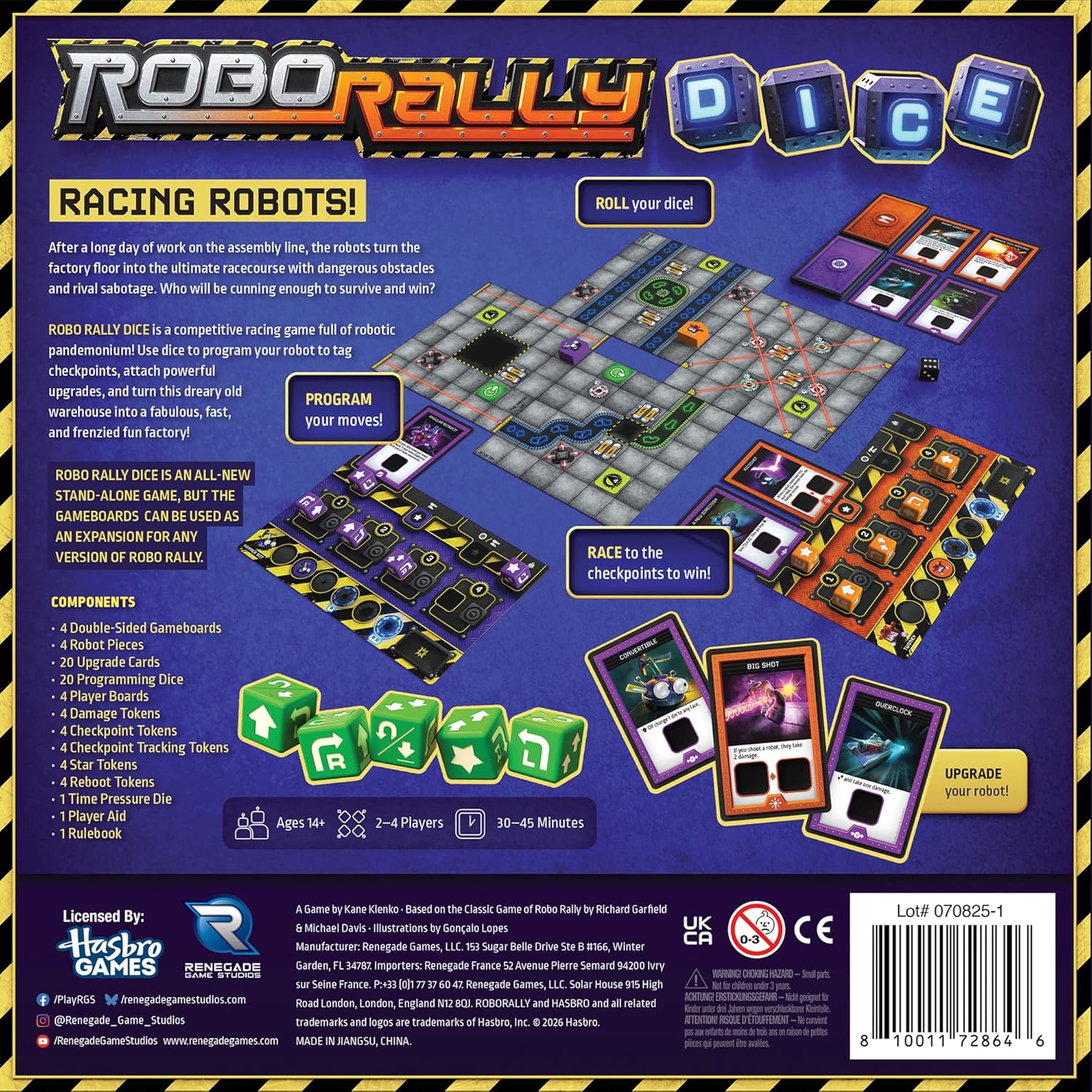Renegade Games Robo Rally Dice – Wettbewerbsfähiges Rennroboter-Brettspiel, eigenständig oder Erweiterung, Hindernisse und Sabotage, Alter 14+, 2–4 Spieler, 30–45 Minuten