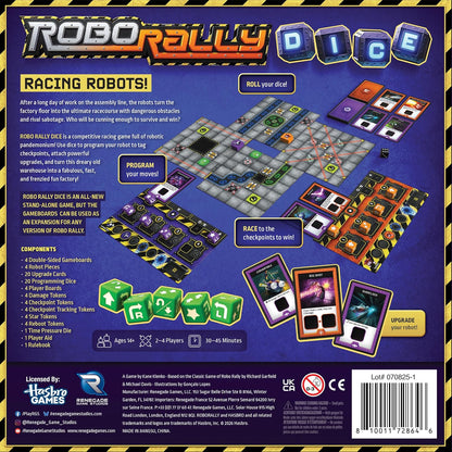 Renegade Games Robo Rally Dice – Wettbewerbsfähiges Rennroboter-Brettspiel, eigenständig oder Erweiterung, Hindernisse und Sabotage, Alter 14+, 2–4 Spieler, 30–45 Minuten
