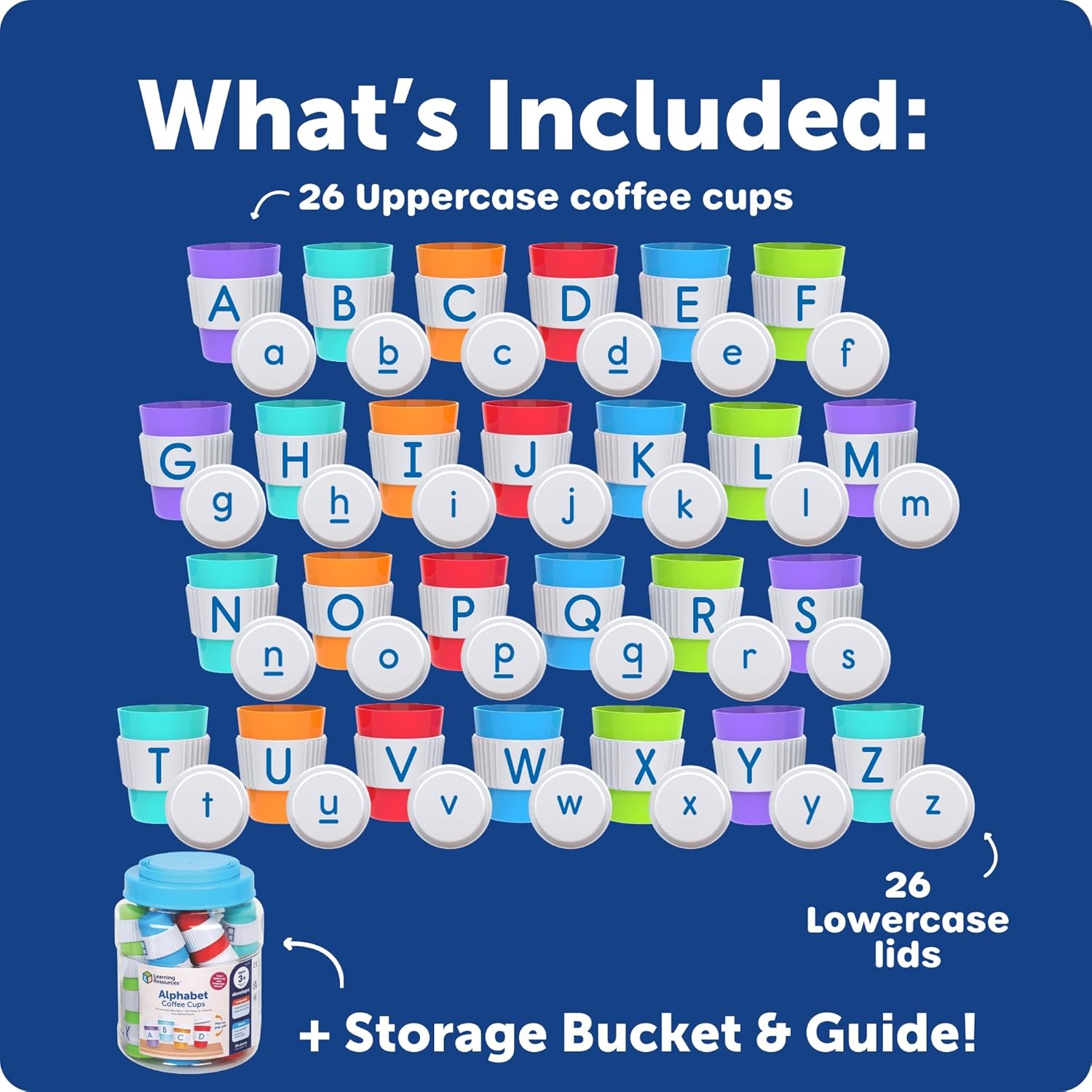 Learning Resources Alphabet Coffee Cups, Ages 3+, Alphabet Toys for Preschool Learning, ABC Matching Game, Fine Motor Skills, Pretend Play Café Set