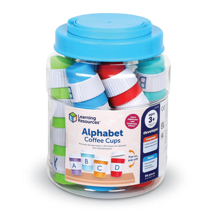 Learning Resources Alphabet Coffee Cups, Ages 3+, Alphabet Toys for Preschool Learning, ABC Matching Game, Fine Motor Skills, Pretend Play Café Set