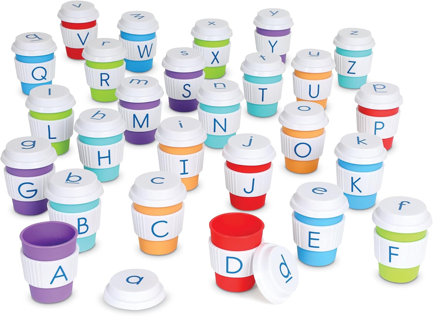 Learning Resources Alphabet Coffee Cups, Ages 3+, Alphabet Toys for Preschool Learning, ABC Matching Game, Fine Motor Skills, Pretend Play Café Set
