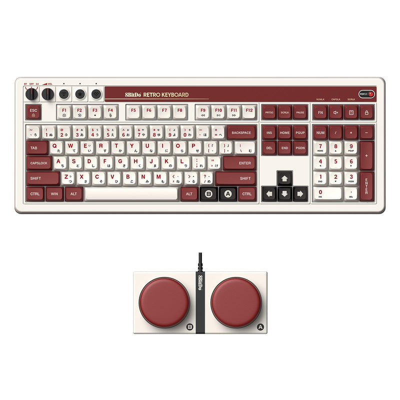 8Bitdo Retro 108 Mechanical Keyboard with 108 Keys and Integrated Numpad, Bluetooth/2.4G/USB-C Hot Swappable Wireless Gaming Keyboard for Windows and Android - ANSI US layout