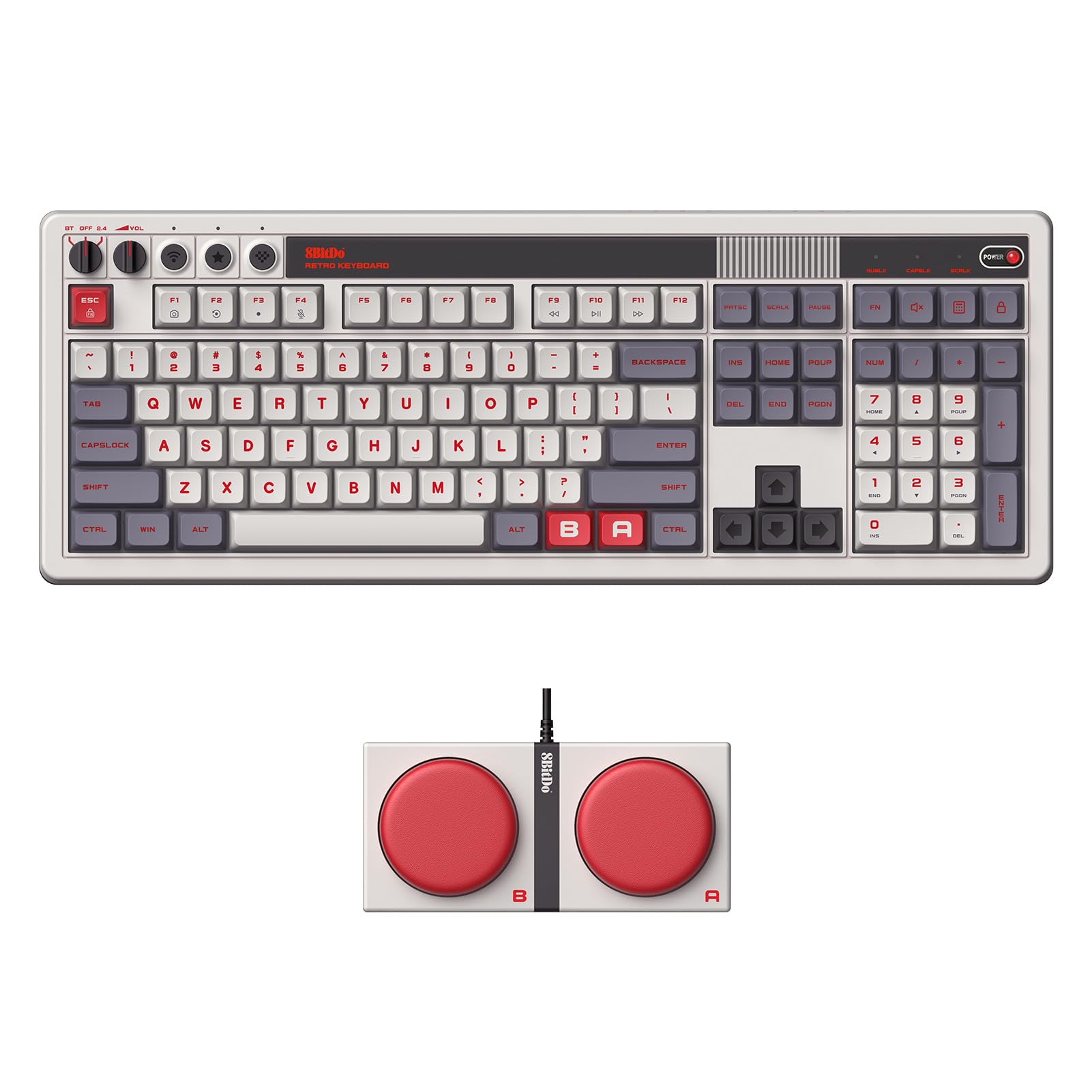 8Bitdo Retro 108 Mechanical Keyboard with 108 Keys and Integrated Numpad, Bluetooth/2.4G/USB-C Hot Swappable Wireless Gaming Keyboard for Windows and Android - N Edition - QWERTY ANSI US Layout