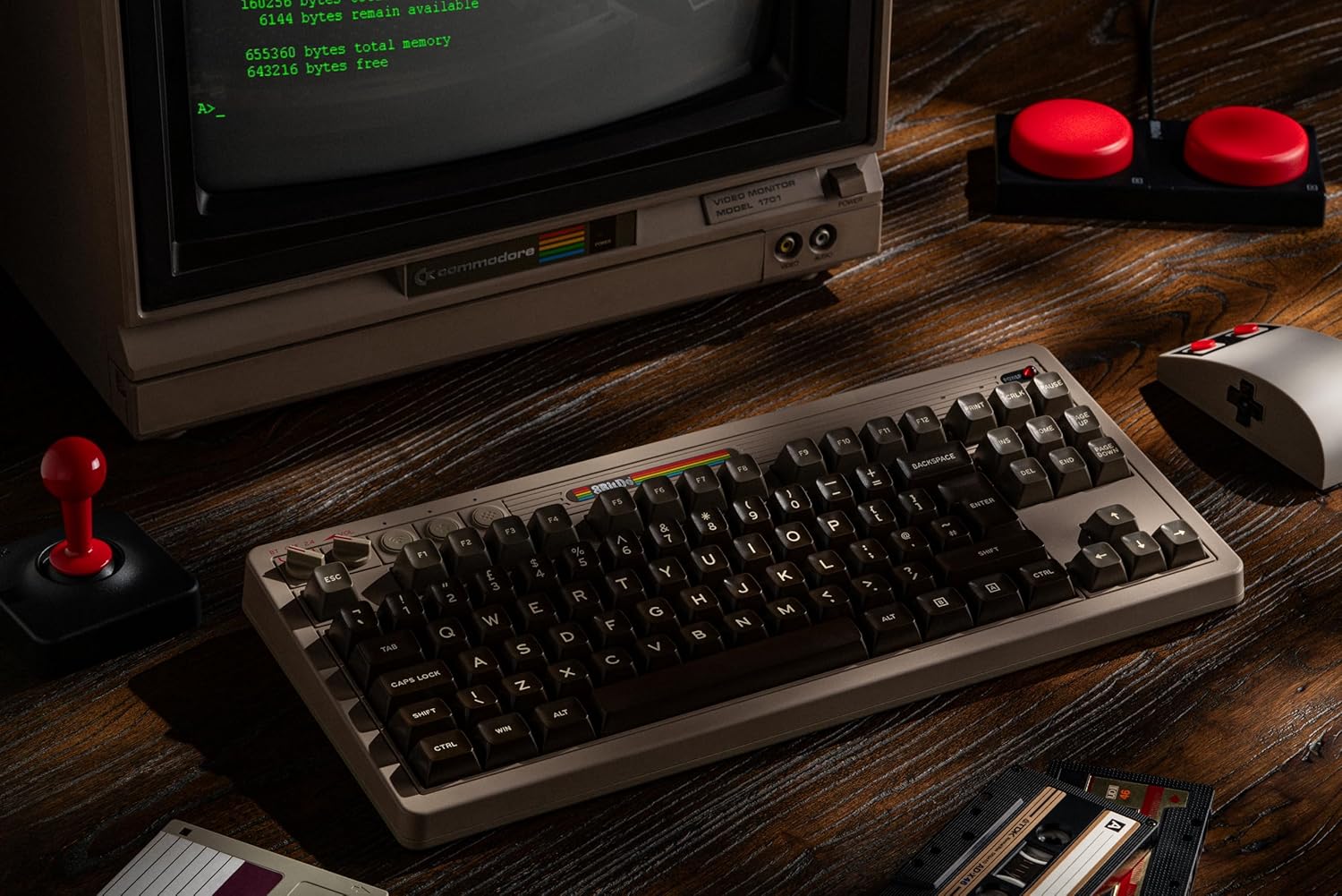 8Bitdo Retro Mechanical Keyboard, Bluetooth/2.4G/USB-C Hot Swappable Gaming Keyboard with 87 Keys, Dual Super Buttons and Super Stick for Windows and Android - ISO UK Layout - C64 Edition