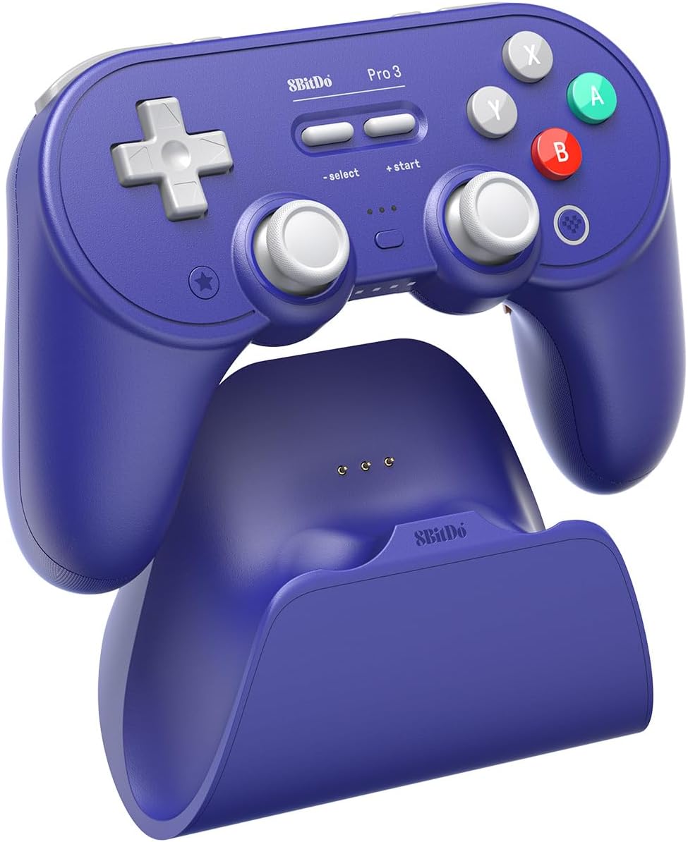 8BitDo Pro 3 Bluetooth Controller for Switch/Switch 2 – TMR Joysticks, Swappable ABXY Buttons, Pro Back Buttons, Charging Dock, Hall Effect Triggers, for Windows, Apple, SteamOS, Android - Purple