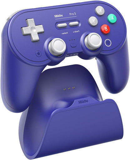 8BitDo Pro 3 Bluetooth Controller for Switch/Switch 2 – TMR Joysticks, Swappable ABXY Buttons, Pro Back Buttons, Charging Dock, Hall Effect Triggers, for Windows, Apple, SteamOS, Android - Purple