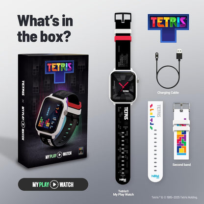 My Play Watch Tetris Retro Gaming Smartwatch with Selective Tech, Non-Connected, Built-in Tetris™, Custom Watch Faces, Classic Arcade Sound, Heart Rate & Fitness Tracker, IP67 Water Resistant.