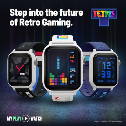 My Play Watch Tetris Retro Gaming Smartwatch with Selective Tech, Non-Connected, Built-in Tetris™, Custom Watch Faces, Classic Arcade Sound, Heart Rate & Fitness Tracker, IP67 Water Resistant.