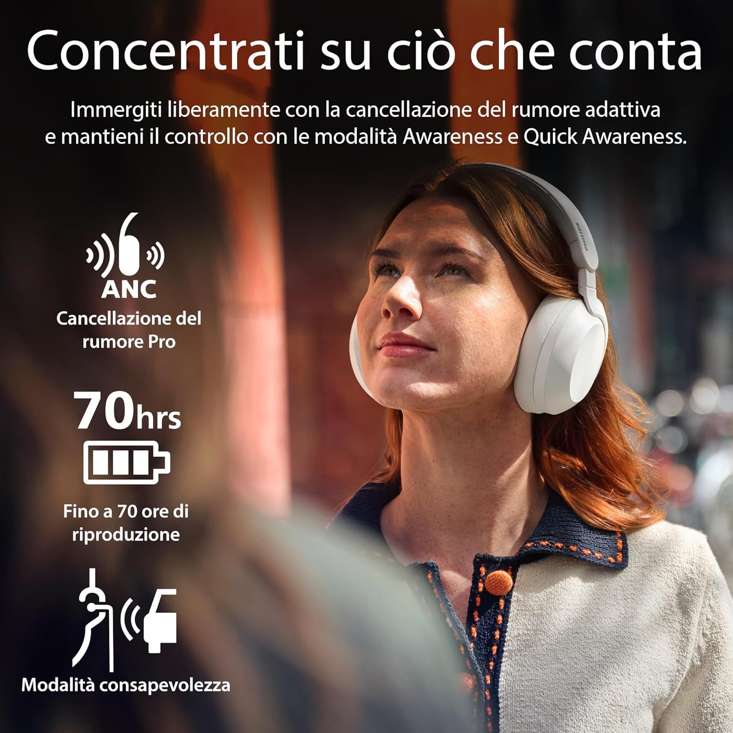 Philips TAH8000EBK/00 Cuffie Bluetooth over-ear wireless – Cancellazione del rumore, 70H di riproduzione, Assistente vocale compatibile, Ideali per viaggiare –