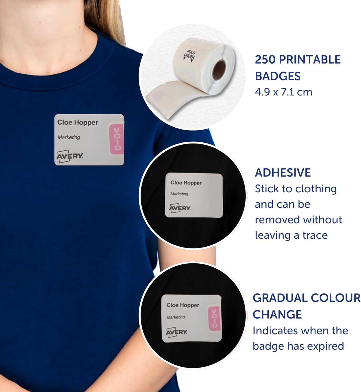 Avery Roll of Self-Adhesive Visitor Badges with Expiring Tabs – 250 Badges on roll. Thermal Printer compatiable.