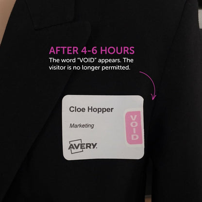 Avery Roll of Self-Adhesive Visitor Badges with Expiring Tabs – 250 Badges on roll. Thermal Printer compatiable.