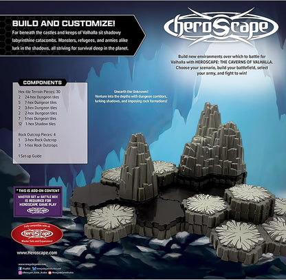 Renegade Games: Heroscape - The Caverns of Valhalla Terrain Expansion - 34pc, Dungeon Hexes & Rocky Outcrops Tiles, Hex-Based Miniature Game Accessory