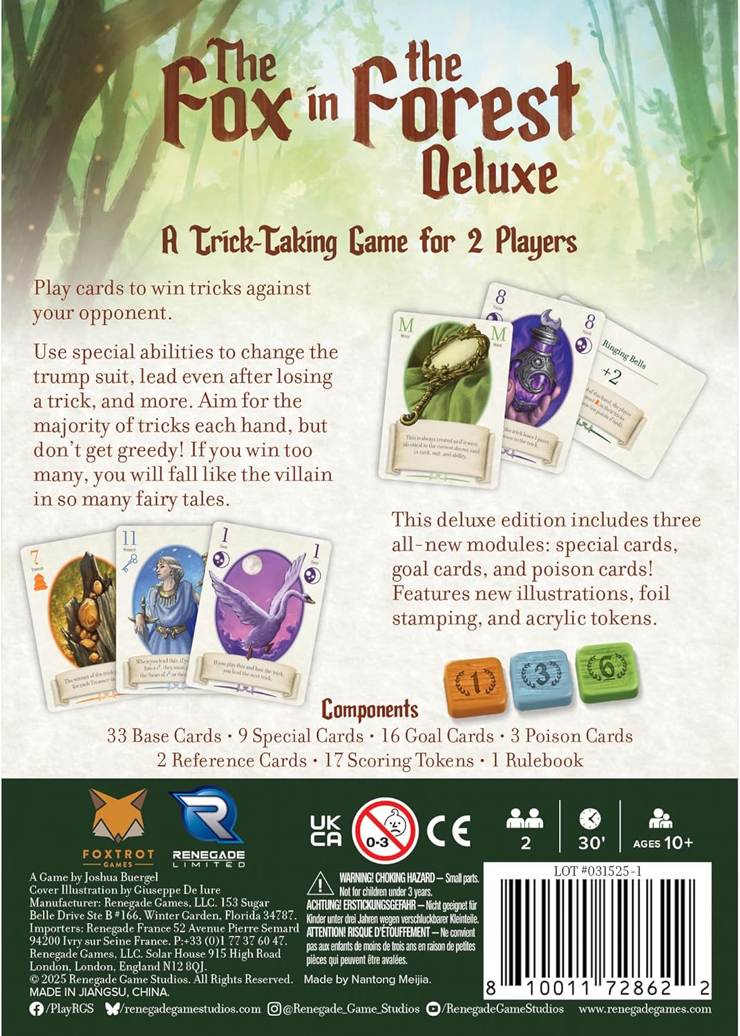 Renegade Games : The Fox in The Forest Deluxe Edition - Trick Taking Card Game, New Modules & Illustrations, Special Cards, Ages 10+, 2 Players