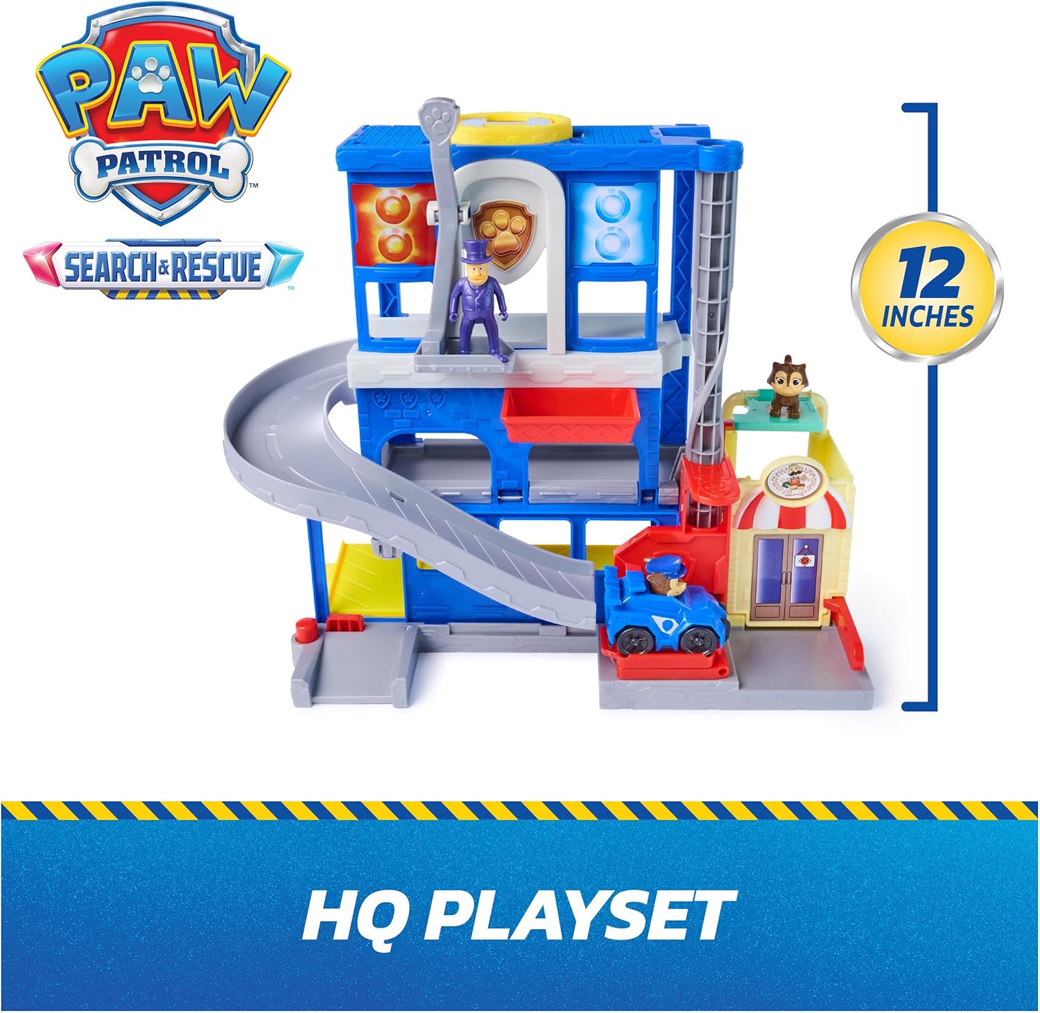 Paw Patrol: Pup Squad, Search & Rescue HQ Playset with Chase Pup Squad Racer, Humdinger Action Figure and Kitty Pal, Kids Toys for Boys and Girls Ages 3+