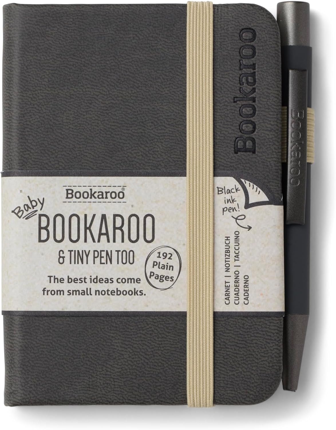 IF Bookaroo Notebook - A7 Pocket and Handbag size Notebook plus Black Ballpoint Pen, 192 pages - Charcoal