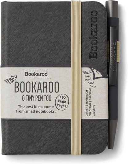 IF Bookaroo Notebook - A7 Pocket and Handbag size Notebook plus Black Ballpoint Pen, 192 pages - Charcoal