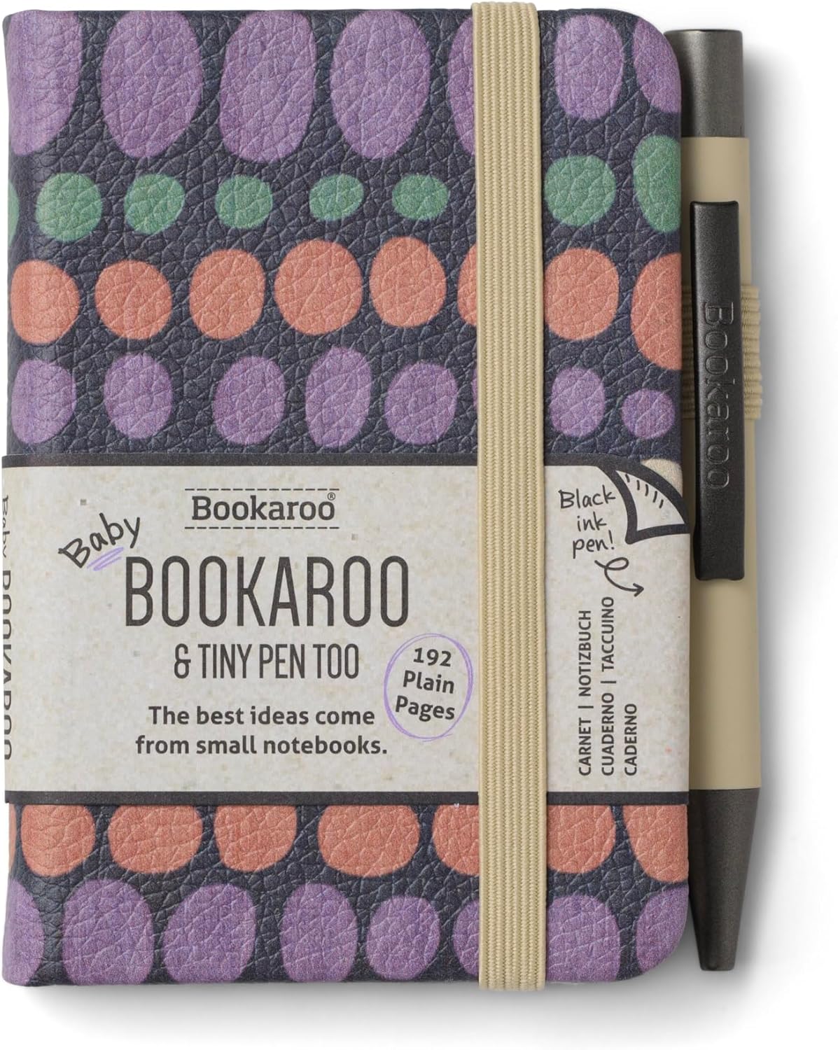 IF Bookaroo Notebook - A7 Pocket and Handbag size Notebook plus Black Ballpoint Pen, 192 pages - Pastels Cream - Dots