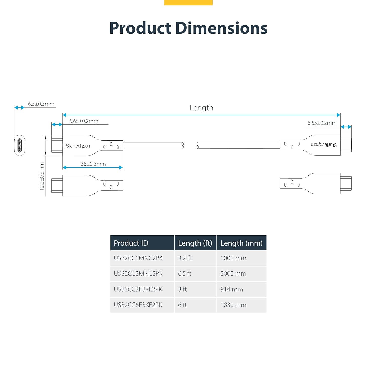 Startech.Com - Usb Cable - Usb-C (M) To Usb-C (M) - Usb 2.0 - 3 A - 2 M - Usb Power Delivery (60W) - Black (Pack Of 2)