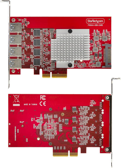 StarTech 4-Port USB-A 10Gbps PCIe Card, 4x Independent USB 3.2 Controllers, PCI Express 3.0 Expansion Card, TAA