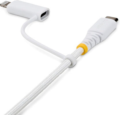 StarTech 1m (3ft) 2-in-1 Rugged USB-C Charging Cable with Lightning Adapter, 30W/60W (3A), Apple MFi Certified, Braided USB C Charger Cord for iPhone/iPad/Android