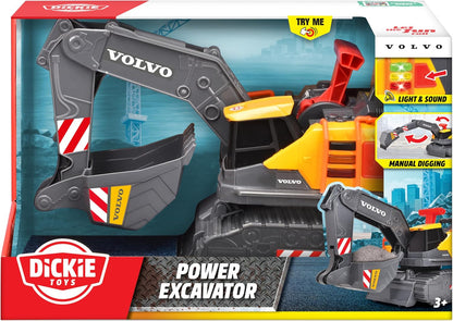 Dickie Toys - Volvo graafmachine Power Excavator (30 cm) - speelgoedgraafmachine voor kinderen vanaf 3 jaar met vrijloop, hendelbediening, licht en geluid, geschikt als zandspeelgoed, incl. batterijen