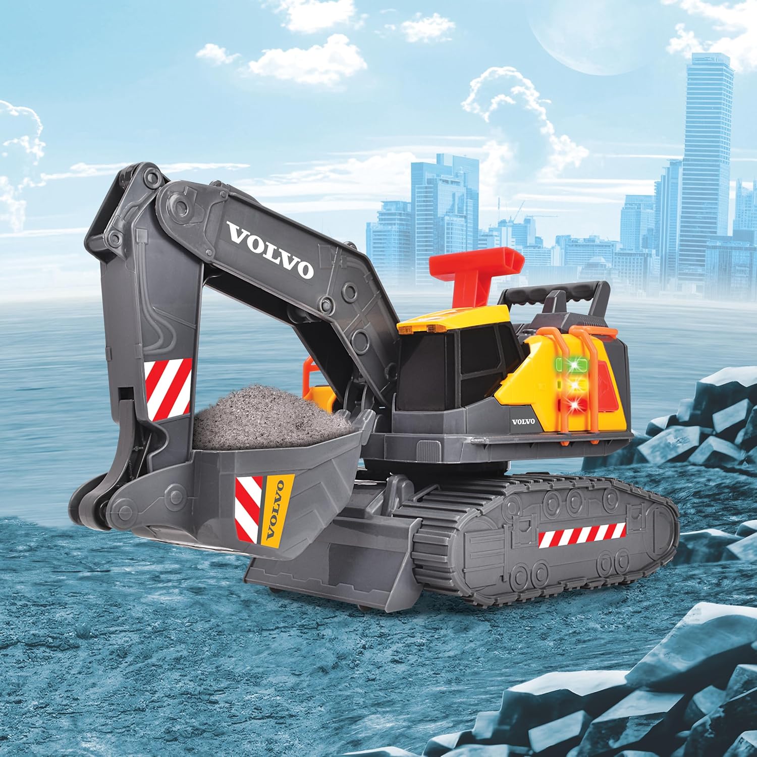 Dickie Toys - Volvo graafmachine Power Excavator (30 cm) - speelgoedgraafmachine voor kinderen vanaf 3 jaar met vrijloop, hendelbediening, licht en geluid, geschikt als zandspeelgoed, incl. batterijen