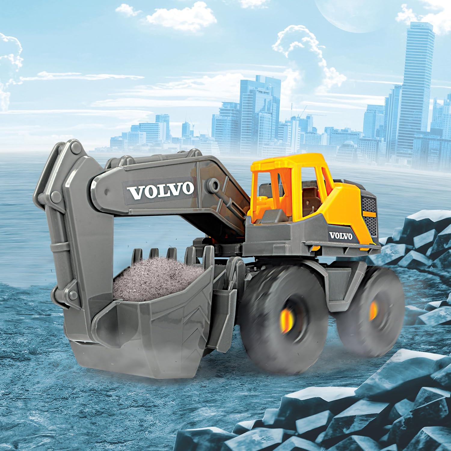 Dickie Toys - Volvo graafmachine Tough Excavator (26 cm) - speelgoedgraafmachine voor kinderen vanaf 3 jaar met vrijloop, beweegbare arm en schep, geschikt als zandspeelgoed
