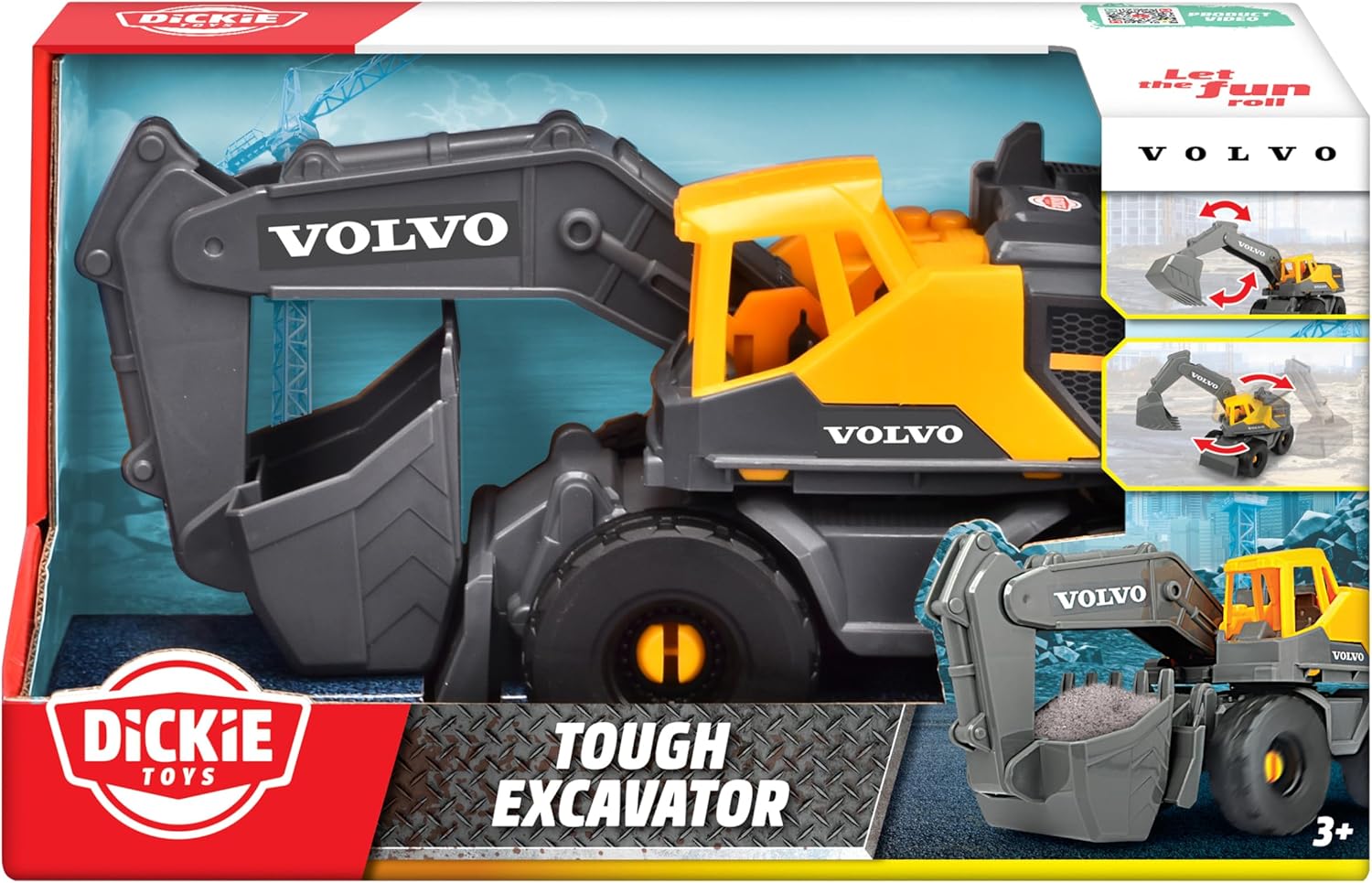Dickie Toys - Volvo graafmachine Tough Excavator (26 cm) - speelgoedgraafmachine voor kinderen vanaf 3 jaar met vrijloop, beweegbare arm en schep, geschikt als zandspeelgoed