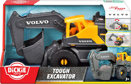 Dickie Toys - Volvo graafmachine Tough Excavator (26 cm) - speelgoedgraafmachine voor kinderen vanaf 3 jaar met vrijloop, beweegbare arm en schep, geschikt als zandspeelgoed