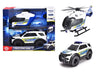 Dickie Toys Police Strike Squad Ford Interceptor (23 cm) & Airbus H135 Helikopter (26 cm), speelgoedauto's en helikopter met vrijloop en handmatig beweegbare propeller