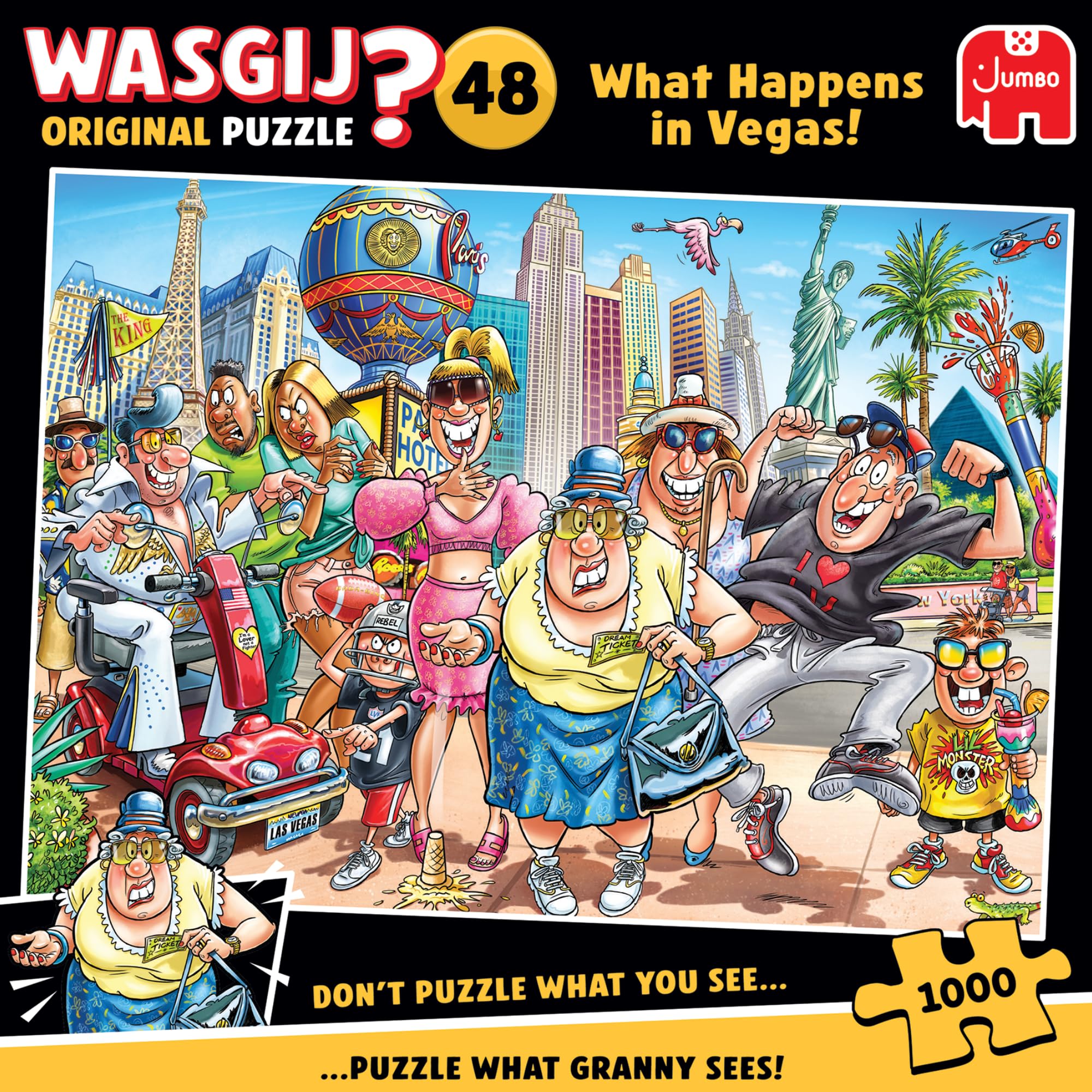 Wasgij Original 48, What Happens in Vegas! - 1000 Piece Jigsaw Puzzles for Adults - Challenging, Brainteasing 1000Pc Adult Puzzle - 100% Recycled Cardboard Jigsaws - Birthday Jumbo