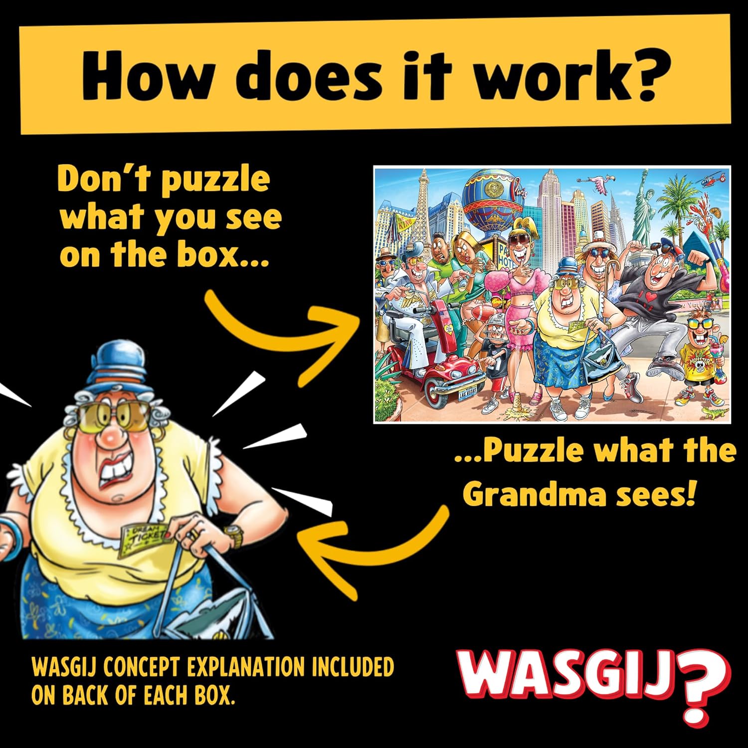 Wasgij Original 48, What Happens in Vegas! - 1000 Piece Jigsaw Puzzles for Adults - Challenging, Brainteasing 1000Pc Adult Puzzle - 100% Recycled Cardboard Jigsaws - Birthday Jumbo
