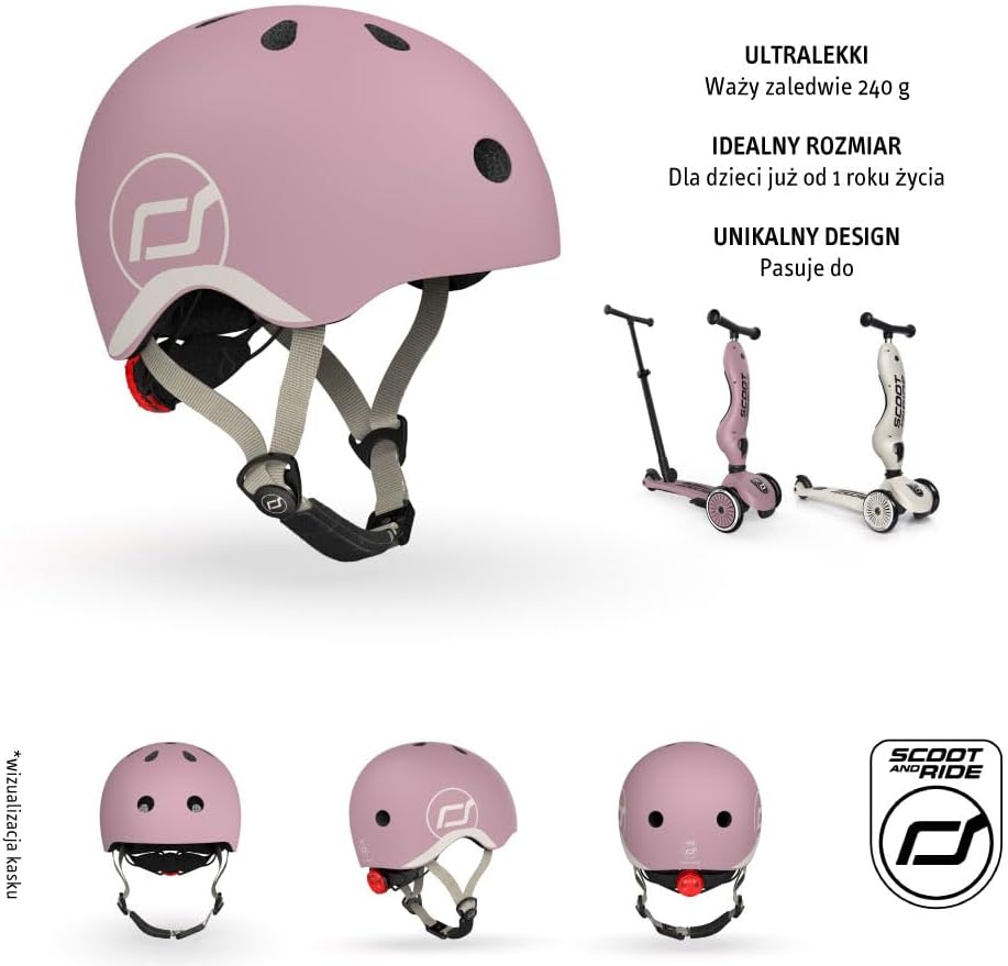Scoot and Ride & Babyhelm, XX-Small tot Small (45-51 cm), verstelbare pasvorm, lichtgewicht ontwerp, ademende ventilatie, magnetische gesp, veiligheidsgecertificeerd - Wildberry